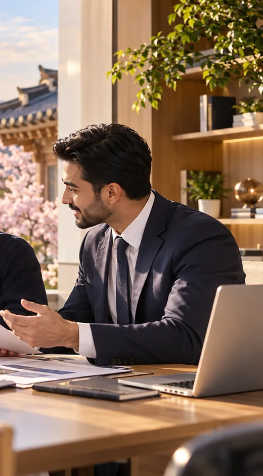 An education consultant talking students through their options at a desk