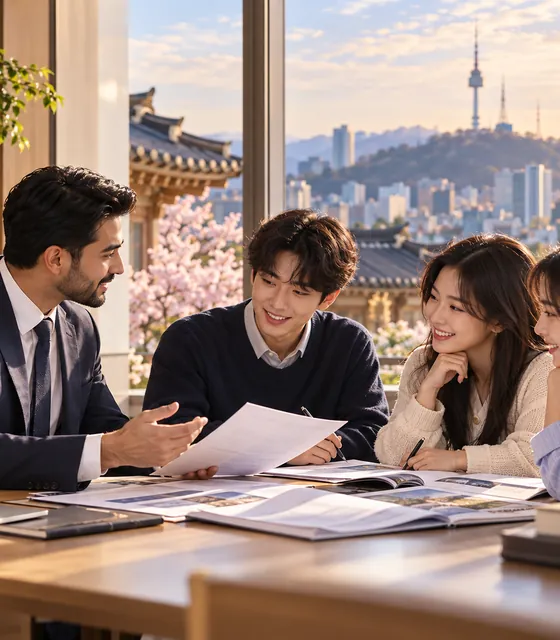 An advisor reviewing documents with three students